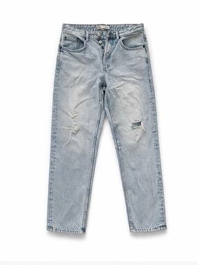 Zara Distressed Light Wash Jeans Straight Leg High Rise Size 8